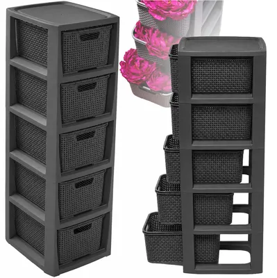 Immagine prodotto di Scaffale da bagno in rattan con cestini da 5 x 7 L, antracite