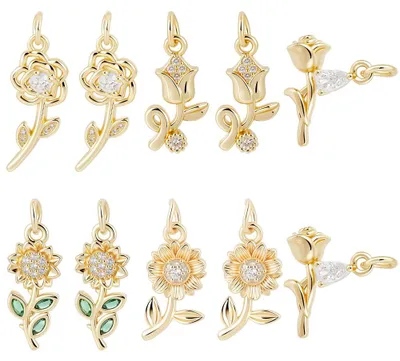 10 Blumen-Anhänger, Zirkonia, vergoldet, 5 Stile, für Schmuck