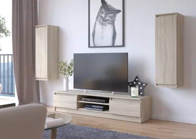 Immagine prodotto di Akord Parete Attrezzata Con Vetrina E Mobile Tv Rovere Sonoma 240X40X140 Cm