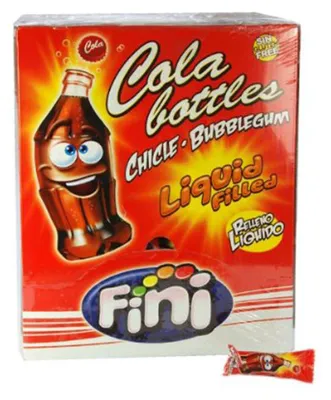 Zdjęcie produktu dla Butelki Bubble Gum Boom Cola napełniane bezglutenowo 200 sztuk Display