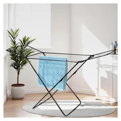 Produktbild von Schwarzer Flügel Wäscheständer ausklappbar mit 18 m Trockenlänge - 180 x 55 cm - Metall