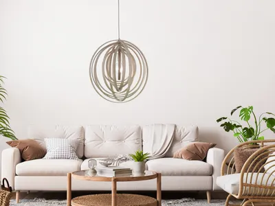 Produktbild von Pendelleuchte BOOLAN 1 flammig Naturholz farbig - Holzlamellen Ø 50cm