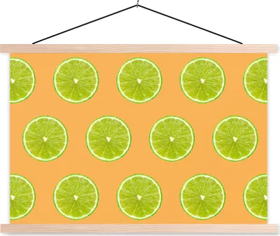 Produktbild von MuchoWow® Textilposter Limette - Muster - Farben 120x80 cm mit holzfarbenen Rahmen - Aufhängeset