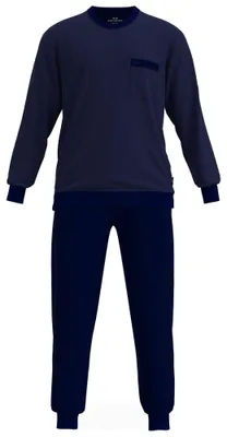 Produktbild von GÖTZBURG Herren Schlafanzug - Valencia, lang, Frottee, Rundhals, Bündchen, Pyjama Blau XL