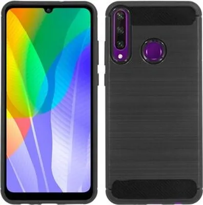 Image de Housse silicone Bumper Carbon compatible avec Huawei Y6P Case TPU Soft Handyhülle Cover Housse de protection noire