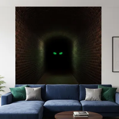 Image de Autocollant mural Decords – tunnel en briques sombres avec effet 3D, 240 cm