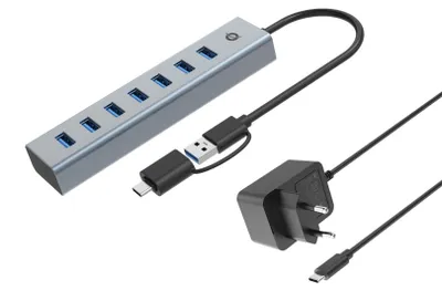 Obrázok produktu pre Conceptronic HUBBIES21GP, USB 3.2 Gen 1 (3.1 Gen 1) Type-A, USB 3.2 Gen 1 (3.1 Gen 1) Type-A, 5000 Mbit/s, Šedá, Hliník, 0,25 m