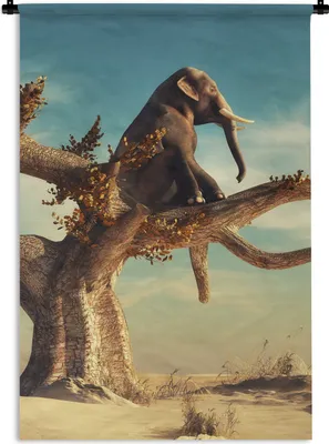 Produktbild von MuchoWow® Wandteppich Wandbehang Elefant - Baum - Natur - Wüste 60x90 cm Tapisserie Dekoration Wandtuch - Foto-Teppich - Abwaschbar