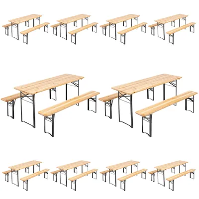 Image de Ensemble Brasserie Table et bancs bois 180 cm - Lot de 10 - Oviala Munich