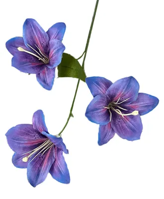 Produktbild von Künstliche Lilienblüte, 3 Köpfe, voll erblüht, künstlicher Lilienzweig mit Blättern, realistische Haptik, künstliche Lilienblüte für DIY-Hochzeitssträuße und Blumenarrangements