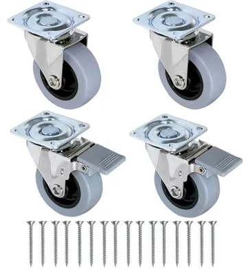 Produktbild von Set mit 4 Möbelrollen - 50 mm - Grau, mit 2 Bremsen