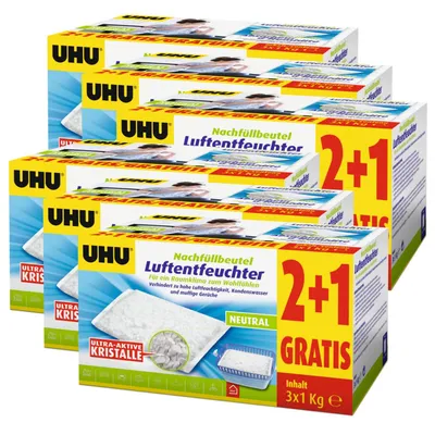 Produktbild von UHU Original Luftentfeuchter Nachfüllbeutel 3x1000g Neutral air max (6er Pack)