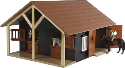 Immagine prodotto di KidsGlobe Farming Pferdestall Holz, Maö´stab 1:24 - mit 2 Boxen, Werkstatt