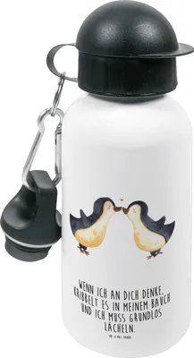 Produktbild von Mr. & Mrs. Panda Trinkflasche Pinguine Kuss - Weiß - Geschenk, Getränkeflasche, Valentinstag, Jahrestag, Freundin, Hochzeitstag, Wasserflasche, für, Kinder, Liebesbeweis