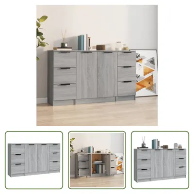 Produktbild von The Living Store Sideboards 3 Stk. Grau Sonoma Holzwerkstoff