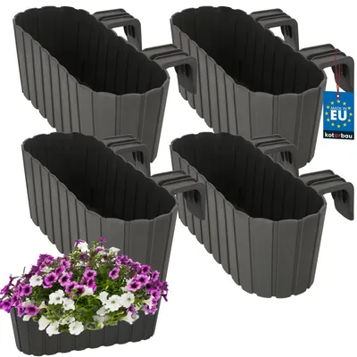 Image de KOTARBAU® Lot de 4 Jardinière Extérieur Pot de Fleur PVC 40x15x15 cm Gris Jardinière Balcon Rectangulaire Légère avec Support pour Balconnière