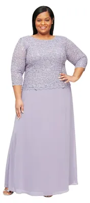 Produktbild von Alex Evenings Women's Plus Size Long Tea-Length Lace Mock Dress, Heather, 20W