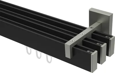 Produktbild von Interdeco Innenlaufstange / Gardinenstange mit Innenlauf Schwarz / Edelstahl-Optik, Typ Smartline Paxo (Kappe), 14x35 mm 3-läufig, 280 cm