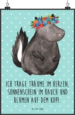 Produktbild von Mr. & Mrs. Panda Bild Stinktier Mädchen DIN A0 - Türkis Pastell - Geschenk, Deko, Namaste, wanddruck, Yoga, Skunk, Wildtier, Kunstdruck, Wanddekoration, Raubtier, drucke