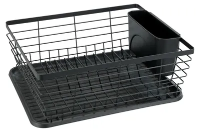 Produktbild von WENKO Abtropfgestell DRIP Schwarz Matte Tropfschale Besteckkorb Tellerhalter