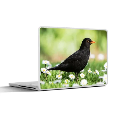 Produktbild von MuchoWow® Laptop Aufkleber Sticker Cover Vogel - Amsel - Blumen 31x22.5 cm - Laptop-Deko