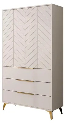 Produktbild von Drehtürenschrank Xylix mit 2 Türen, 3 Schubladen und 6 Einlegeböden, geriffelte Fronten, Kleiderschrank, Garderobenschrank (Sandbeige)