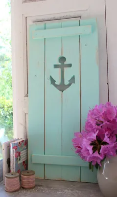 Produktbild von Landhaus Fensterladen AQUA mit Anker, Shabby antique chic Handgefertigt