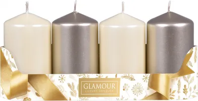 Productafbeelding van Adventskaarsen, metalen, 2+2 stuks, beige en zilverkleurig, 5 x 9 cm