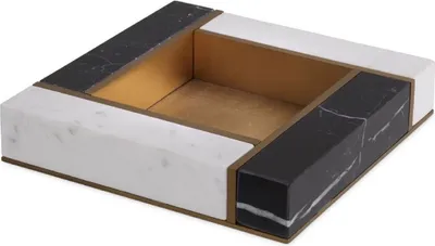 Produktbild von Casa Padrino Luxus Marmor Serviertablett Schwarz / Weiß / Antik Messingfarben 20 x 20 x H. 4 cm - Luxus Gastronomie Accessoires