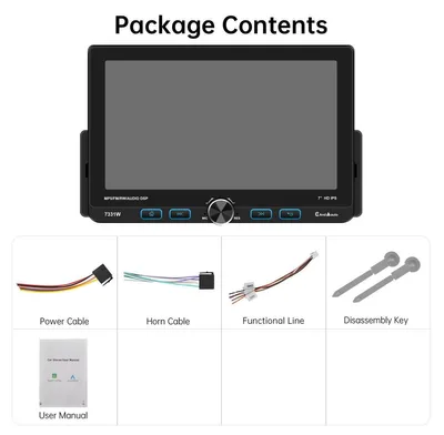 Zdjęcie produktu dla Radio samochodowe 7-calowy ekran dotykowy, bezprzewodowe Apple CarPlay i Android Auto, format 1 DIN, Bluetooth 5.0, USB Type-C, wejście AUX, radio FM z RDS, zestaw głośnomówiący, sterowanie z kierownicy, korektor dźwięku