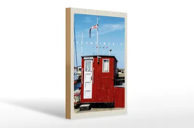 Produktbild von Holzschild Reise 20x30cm Skandinavien Meer Stromly rotes Haus