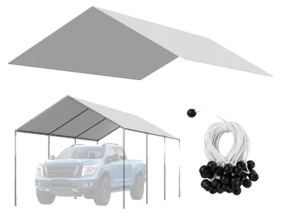 Immagine prodotto di Tetto sostitutivo per carport VEVOR, 3,04 x 6 m, telo per garage, telo per ricovero auto resistente ai raggi UV, copertura per carport resistente con reti catturapalloni, grigio, telaio non incluso nella fornitura