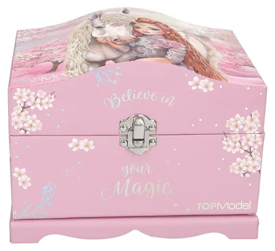 Produktbild von Depesche 13608 TOPModel Viva Violet - Schmuckkästchen in Rosa, mit Model Motiv, Pferd und Licht, Schmuckbox mit Spiegel