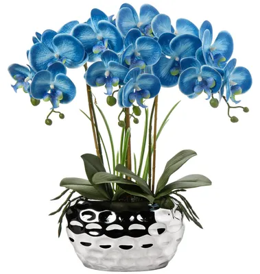 Zdjęcie produktu dla Omgoods - Sztuczna orchidea w ceramicznej doniczce, idealna do dekoracji