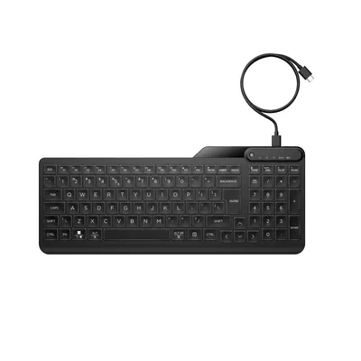 Immagine prodotto di Tastiera a filo multidispositivo illuminata HP 405, dimensioni complete (100%), cavo, USB, interruttore a membrana, nero
