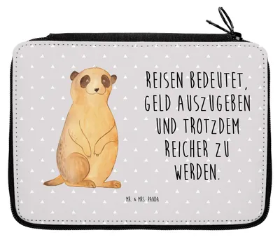 Produktbild von Mr. & Mrs. Panda Schlampermäppchen Erdmännchen - Grau Pastell - Geschenk, Afrika, Traveling, Mäppchen, Reisen, Bleistiftetui, Roadtrip, Federmappe, Federmäppchen, Spruch