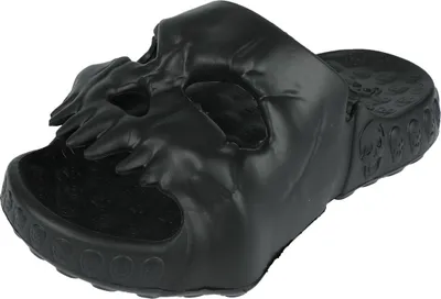 Produktbild von Rock Rebel by EMP Uni schwarze Slipper mit Totenkopf Motiv EU 44-45