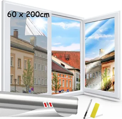 Produktbild von Sichtschutzfolie 60 x 200 cm, wärmereduzierende Spiegelfolie mit Montageset, UV-beständig, guter Spiegeleffekt für Fenster im Wohnbereich