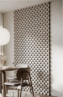 Produktbild von 18er-Pack – Akustische Lamellenwandstreifen ZARINA | Nahtloses 3D-Mosaik-Wandpuzzle | Dekorativer Holz(HDF)-Diffusor | Farbe: Sonoma