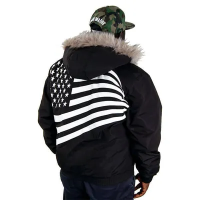 Zdjęcie produktu dla Zimowa kurtka z odpinanym kapturem, model "Cocaine Life Flag", kolor: czarny, rozmiar: 4XL