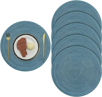 Produktbild von MODFU Platzsets Abwaschbar 6er Set, Baumwollfaden rutschfest Tischsets Platzdeckchen Abgrifffeste Hitzebeständig, Placemats Platz-Matten für Küche Speisetisch Blau