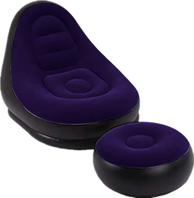 Produktbild von Aufblasbares Samt-Sofa, Einzelsessel mit Fußhocker, Dickes Luftsofa, Relaxsessel, Tiefblau