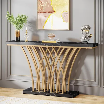 Image de Table d'appoint vintage avec deux tiroirs - Petite console rustique marron - 140 cm