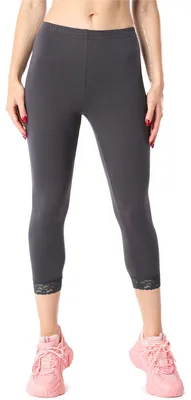 Image de Leggings capri 3/4 pour femme Bellivalini en Coton avec dentelle, à porter avec une tunique BLV50-224 (graphite, S)