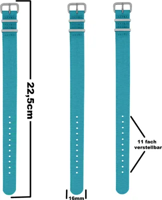 Produktbild von Pacific Time Uhrenarmband Wechselarmband Durchzugsband Textil Nylon 16mm hellblau 10038