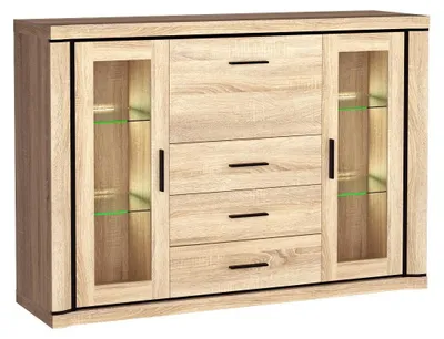 Produktbild von Masseno Kommode MALAGA 157 cm Sideboard mit 3 Schubladen und 3 Türen für Wohnzimmer Schlafzimmer Modern 157x45x111 cm Sonoma Eiche