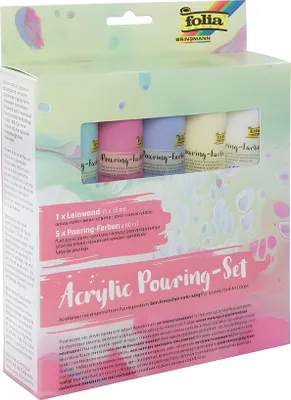 Produktbild von folia Acrylic Pouring-Set "PASTELL" 5 Farben + 1 Keilrahmen  5 Flaschen à 60 ml