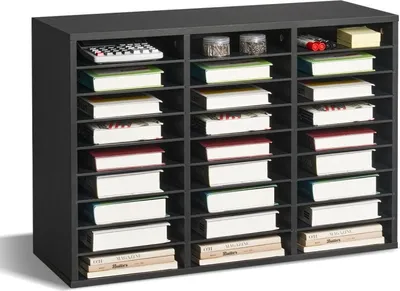 Produktbild von Holz Literatur Organizer mit 27 Fächern - Herausnehmbare Holzregale in Schwarz