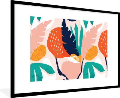 Produktbild von MuchoWow® MuchoWow® Gerahmtes Poster Blätter - Farben - Muster 90x60 cm - Poster mit zchwarzem Bilderrahmen - Wanddekoration - Fotos