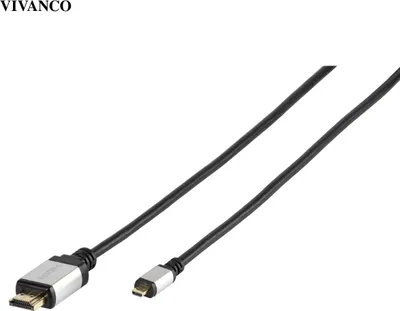 Produktbild von VIVanco™Premium Micro HDMI Kabel, mit Ethernet, 4K, 3D, HDR, vergoldete Kontakte, extra dünn, mehrfach geschirmt, 1,2m